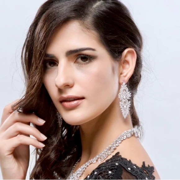 Silver Cubic Zirconia Wedding Earrings, Bridal, Dangle, Anniversary - Picture 3 of 12